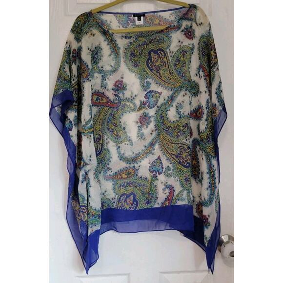 Talbots Colorful Paisley Scarf Print Silk Chiffon Kimono Blouse Sz L / XL - Picture 1 of 5